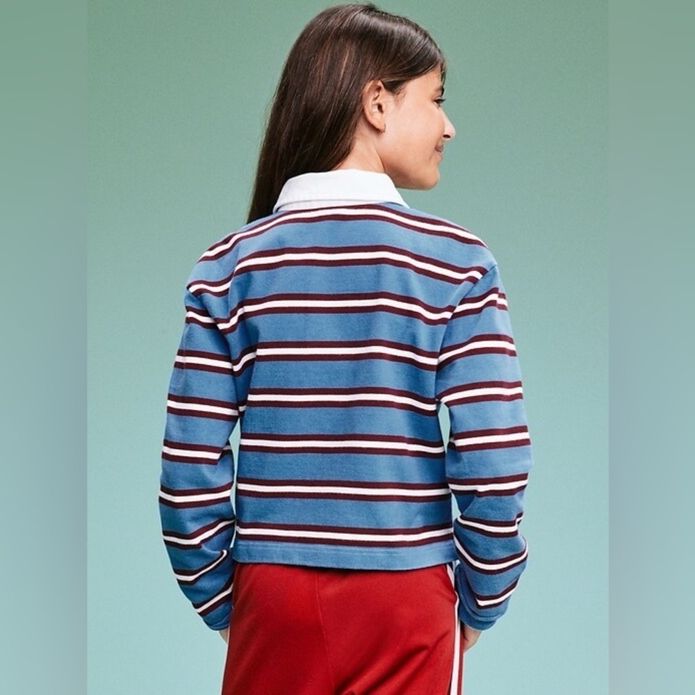 Old Navy Kids Blue and White Striped Rugby Long Sleeve Shirt